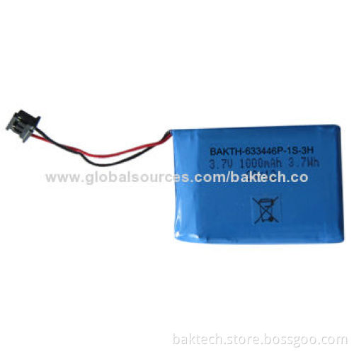 Lithium-ion Polymer Battery Pack, 633446P, 1S1P 3.7V, 1,000mAh, 3.70Wh with Protect Circuit